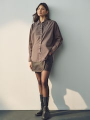 Mink Brown Washed Oversized Shirt - Image 3 of 8