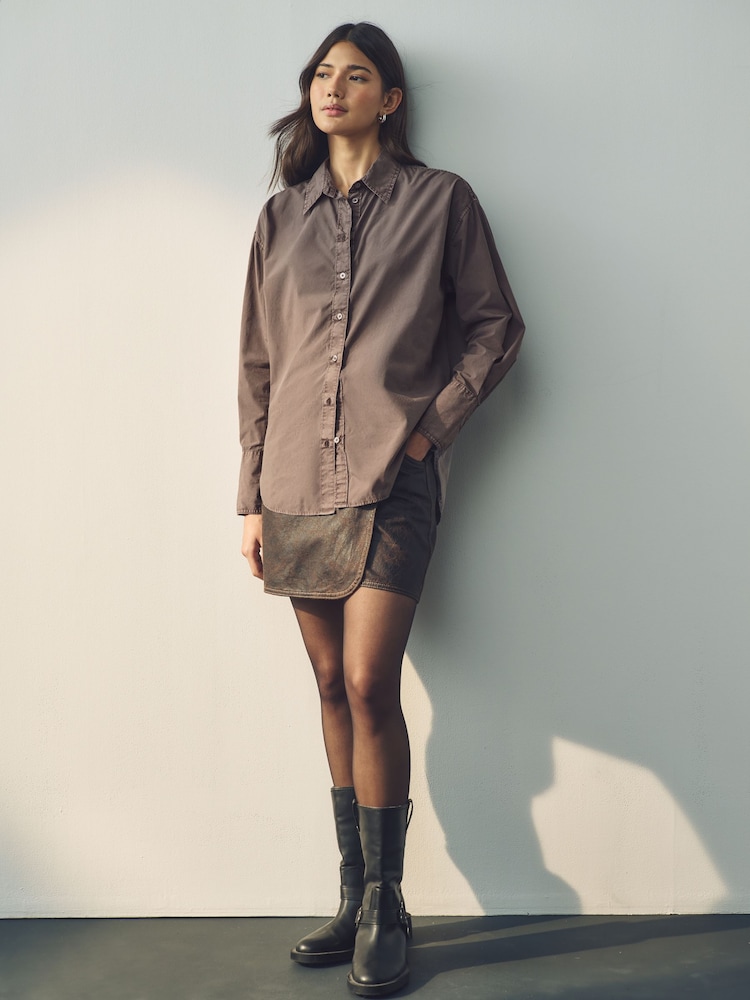 Mink Brown Washed Oversized Shirt - Image 3 of 8