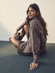 Mink Brown Washed Oversized Shirt - Image 4 of 8