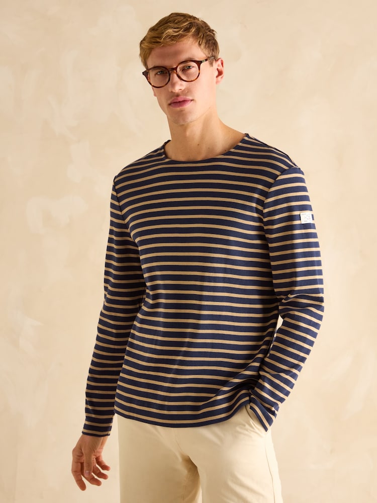 Navy Blue & Brown - Joules Breton Striped Top - صورة 1 من 6
