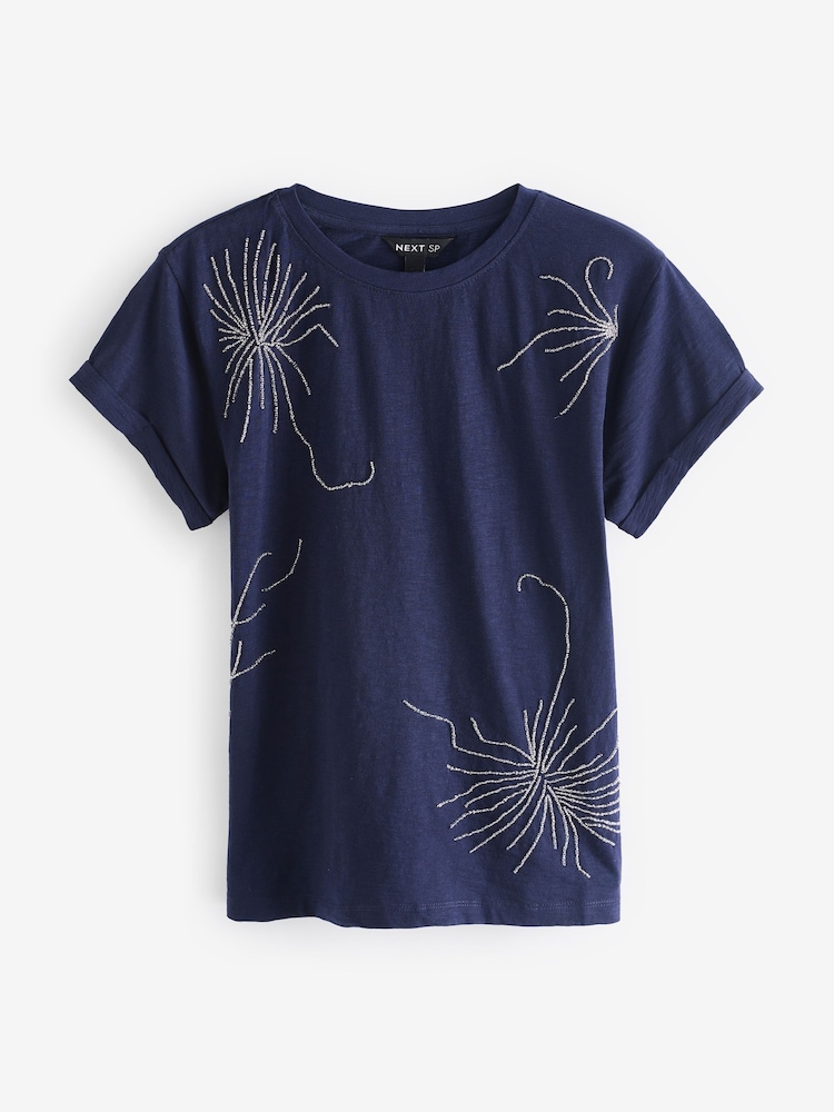 Navy Bead 100% Cotton T-Shirt - Image 1 of 1
