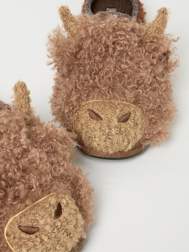 FatFace Hamish Brown Highland Cow Slippers - Image 2 of 2
