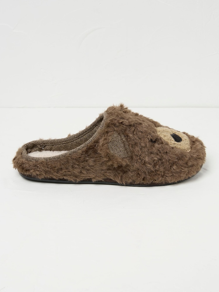 FatFace Brown Grizzly Bear Slippers - Image 2 of 4