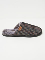 FatFace Harvey Navy Check Mule Slippers - Image 1 of 2
