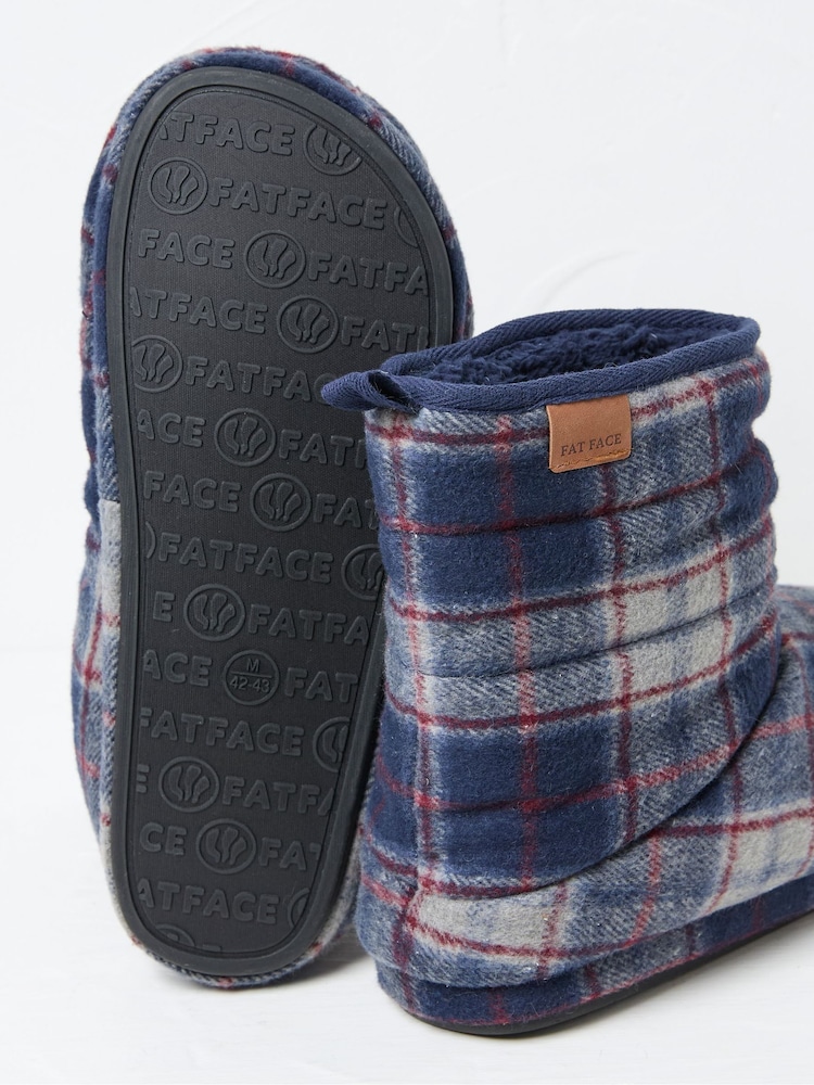 FatFace Sussex Navy Blue Check Boot Slippers - Image 2 of 2