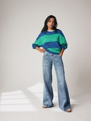 Mittelblau - Naht-Cargo-Jeans mit weitem Bein vorne - Bild 2 von 9