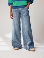 Mittelblau - Naht-Cargo-Jeans mit weitem Bein vorne - Bild 3 von 9