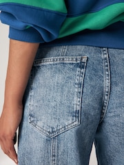 Mittelblau - Naht-Cargo-Jeans mit weitem Bein vorne - Bild 6 von 9