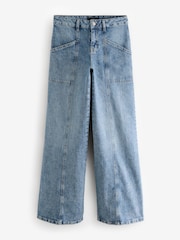 Mittelblau - Naht-Cargo-Jeans mit weitem Bein vorne - Bild 7 von 9