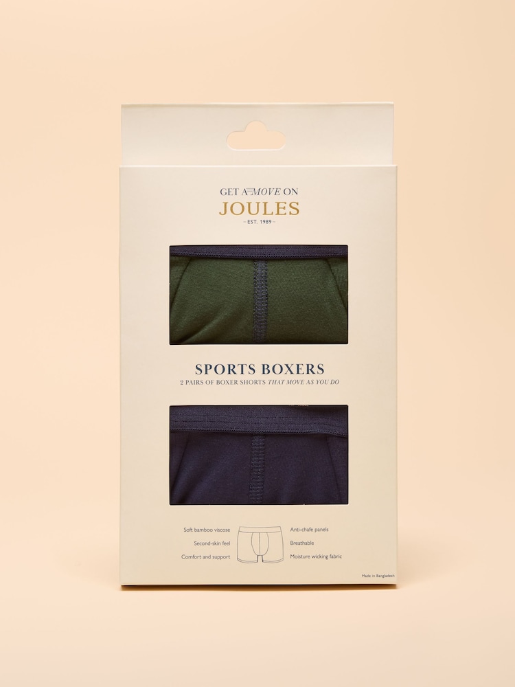 Joules Get A Move On Blue/Green Pack of Two Sports Boxers - Image 1 of 4