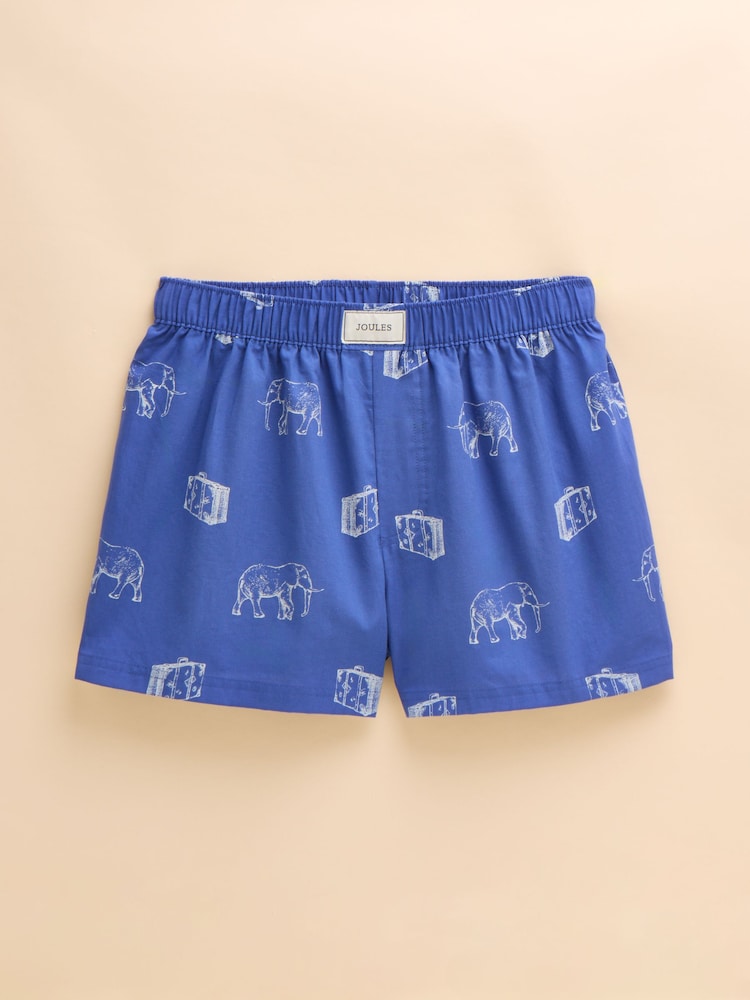 Joules Blue Elephant Print Woven Boxers - Image 1 of 3