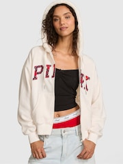 Victoria's Secret PINK Cosy White Tartan Fleece Zip Up Hoodie - Image 2 of 4