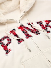 Victoria's Secret PINK Cosy White Tartan Fleece Zip Up Hoodie - Image 4 of 4