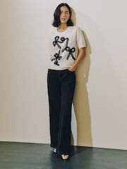 Ecru Lace Bow Supersoft Short Sleeve Knitted Jumper - Image 3 of 8