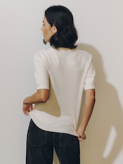 Ecru Lace Bow Supersoft Short Sleeve Knitted Jumper - Image 4 of 8