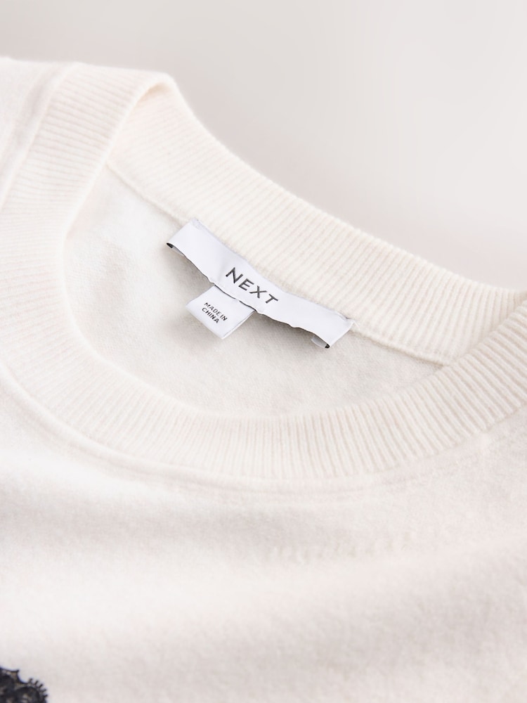 Ecru Lace Bow Supersoft Short Sleeve Knitted Jumper - Image 8 of 8