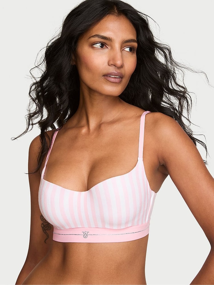 Victoria's Secret Pink Iconic Stripe Lightly Lined Balcony Shine Logo Cotton Bra - Image 1 of 2