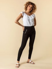 Roman Black Zip Detail Stretch Trousers - Image 3 of 3