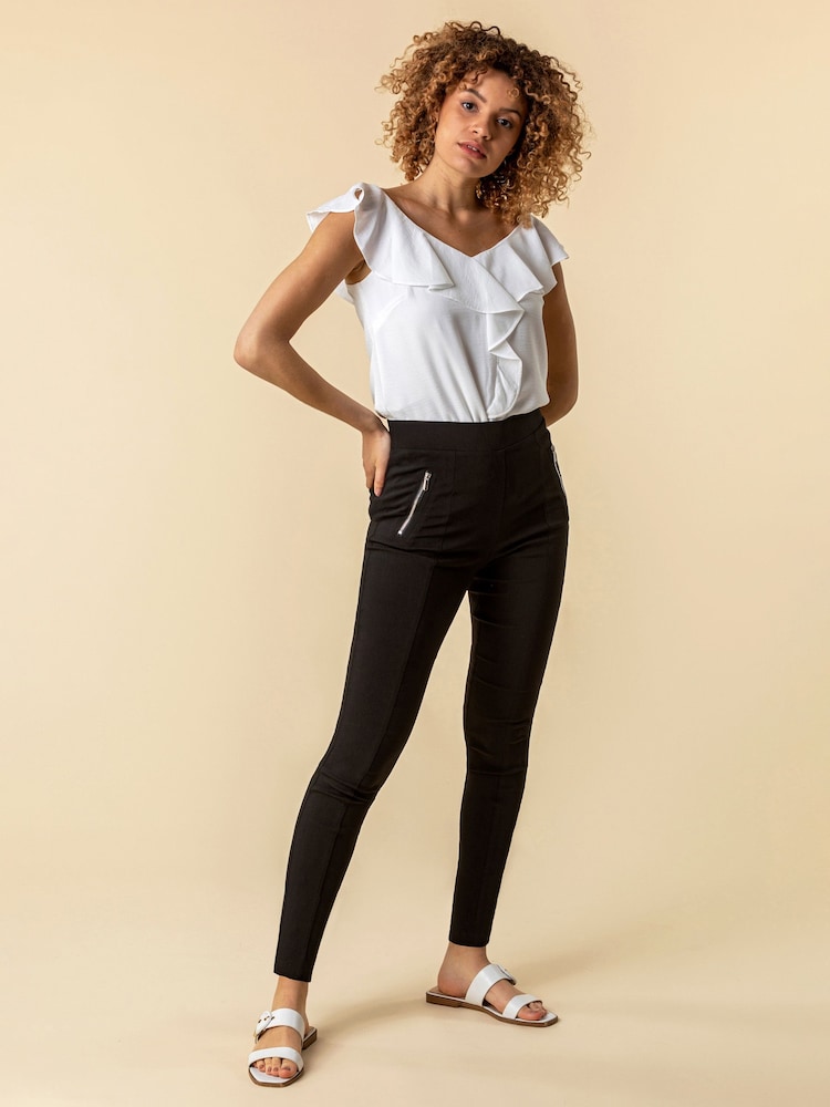 Roman Black Zip Detail Stretch Trousers - Image 3 of 3
