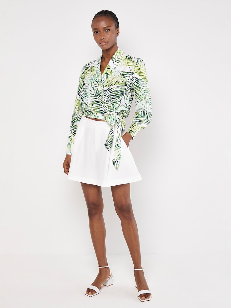 Apricot Cream Soft Twill Tropical Wrap Top - Image 1 of 4 Apricot Cream Soft Twill Tropical Wrap Top - Image 1 of 4