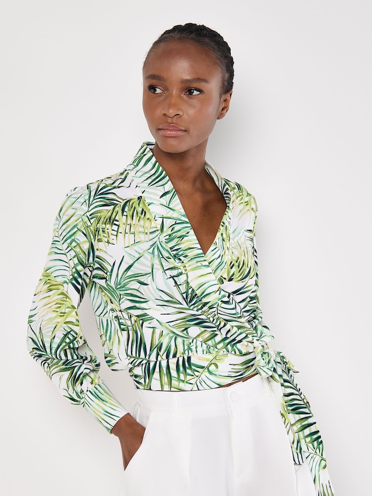 Apricot Cream Soft Twill Tropical Wrap Top - Image 2 of 4 Apricot Cream Soft Twill Tropical Wrap Top - Image 2 of 4
