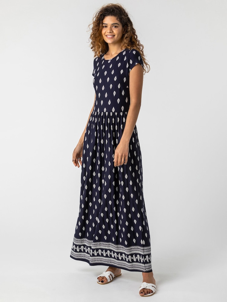 Roman Blue Paisley Border Print Maxi Dress - Image 1 of 4
