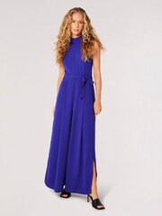 Apricot Blue Halter Neck Split Leg Jumpsuit - Image 1 of 1
