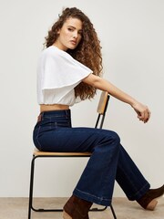 Apricot Dark Blue Wash Luci 2 Pocket Flare Jeans - Image 1 of 6