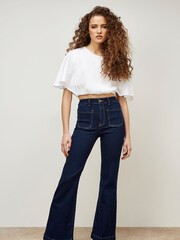 Apricot Dark Blue Wash Luci 2 Pocket Flare Jeans - Image 2 of 6