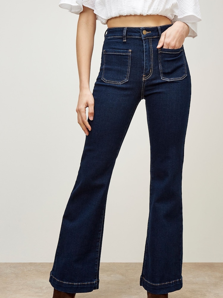 Apricot Dark Blue Wash Luci 2 Pocket Flare Jeans - Image 6 of 6