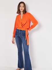 Apricot Orange Soft Twill Wrap Top - Image 2 of 4