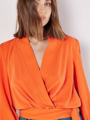 Apricot Orange Soft Twill Wrap Top - Image 3 of 4