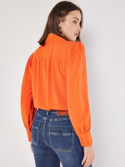 Apricot Orange Soft Twill Wrap Top - Image 4 of 4