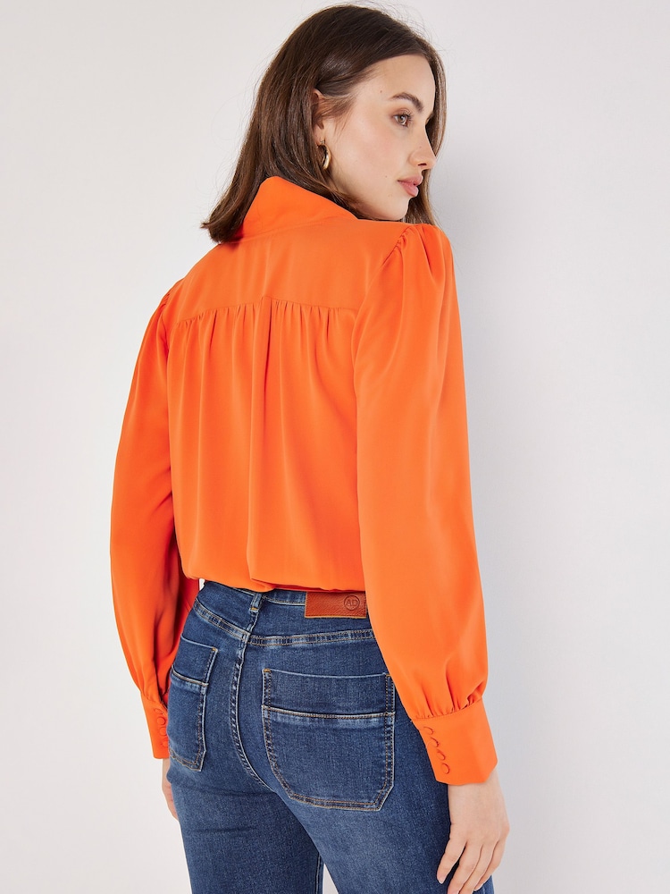Apricot Orange Soft Twill Wrap Top - Image 4 of 4
