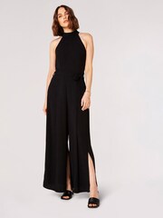 Apricot Black Halter Neck Split Leg Jumpsuit - Image 1 of 4