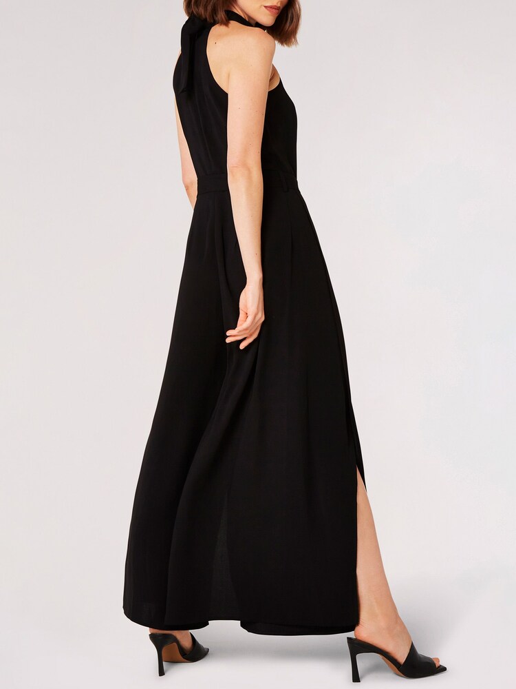 Apricot Black Halter Neck Split Leg Jumpsuit - Image 4 of 4