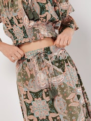 Apricot Green Scarf Print Tiered Long Skirt - Image 2 of 4