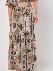 Apricot Green Scarf Print Tiered Long Skirt - Image 3 of 4