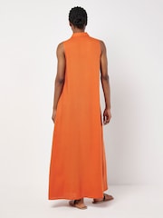 Apricot Orange Linen Blend Shirt Maxi Dress - Image 3 of 4