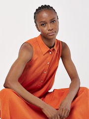 Apricot Orange Linen Blend Shirt Maxi Dress - Image 4 of 4
