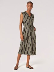 Apricot Green Brushstroke Zip Tie Midi Dress - Image 1 of 4