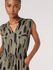 Apricot Green Brushstroke Zip Tie Midi Dress - Image 2 of 4