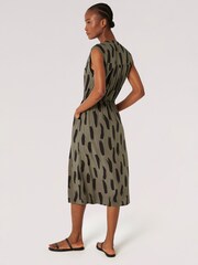 Apricot Green Brushstroke Zip Tie Midi Dress - Image 3 of 4