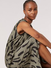 Apricot Green Brushstroke Zip Tie Midi Dress - Image 4 of 4