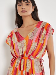 Apricot Pink Metallic Leaf Stripe Kimono Maxi Dress - Image 4 of 4