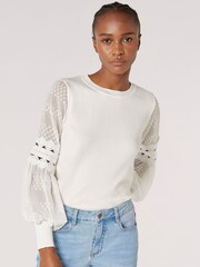 Apricot Cream Chiffon And Crochet Sleeve Jumper - Image 1 of 5