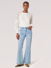 Apricot Cream Chiffon And Crochet Sleeve Jumper - Image 2 of 5