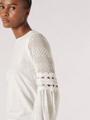 Apricot Cream Chiffon And Crochet Sleeve Jumper - Image 3 of 5