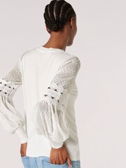 Apricot Cream Chiffon And Crochet Sleeve Jumper - Image 4 of 5