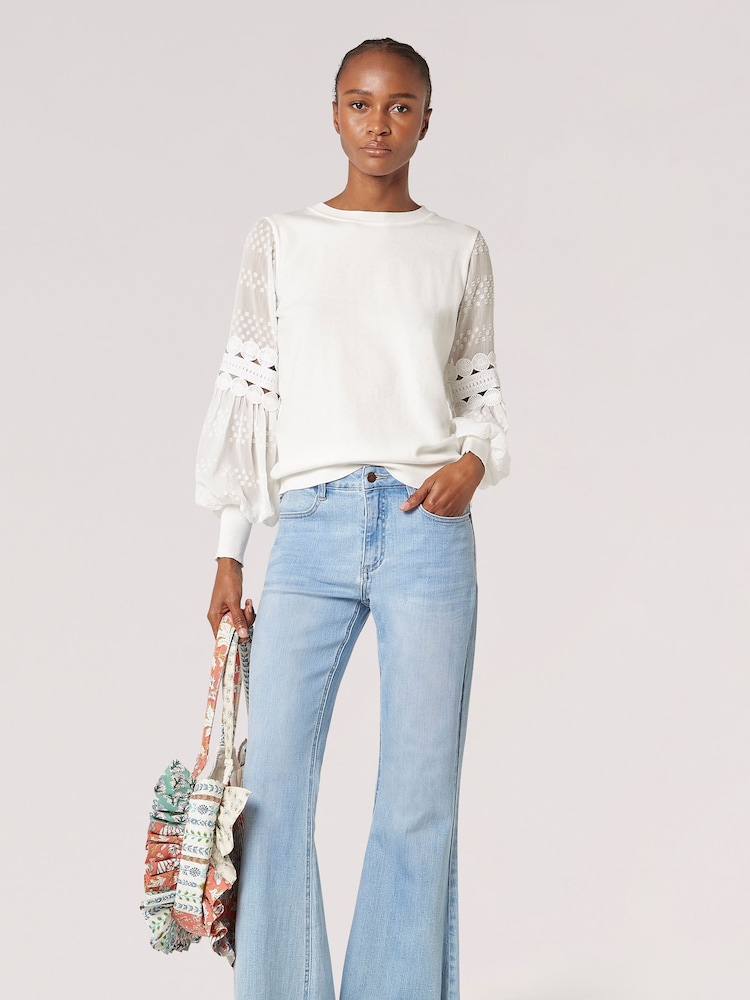 Apricot Cream Chiffon And Crochet Sleeve Jumper - Image 5 of 5